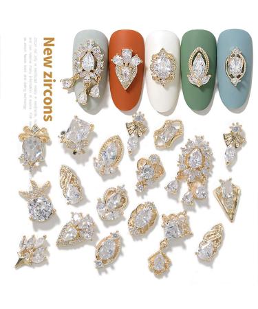 Gold nail art charms nail art zircon alloy nail jewelry transparent shiny metal nail art gemstone fashion DIY nail art decorations Z191X 17Piece Set