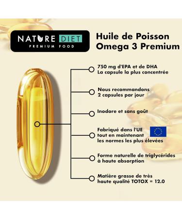 Nature Diet Omega 3 Premium - 2000mg with 1500mg EPA & DHA - 120 Soft Capsules Omega 3 High Concentration Fish Oil - 2 Month Supply - Buy Online on GoSupps.com