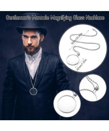 Greoer 5X Gold Monocle Magnifying Glass Pendant Monocle Eyeglass Old Man Costume Gentleman Costume for Reading Fancy Dress Party Role Play Sliver - Buy Online on GoSupps.com