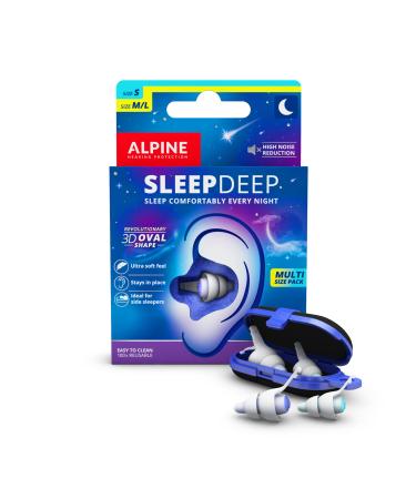New Alpine SleepDeep Multisize Soft Ear Plugs for Sleeping and Concentration - New 3D Oval Shape and Noise Reducing Gel for Better Attenuation - Ideal for Side Sleeper - 2-Pair Reusable: S + M/L