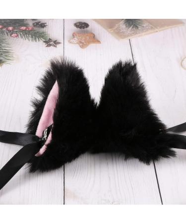 Faux Furry Cat Ears Hair Clip with Bell - Anime Cosplay Headband - Black and Pink - Buy Online on GoSupps.com