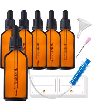 HandsUnity 50ml-6pcs pipette bottle brown glass bottle with pipette - apothecary bottle glass pipettes 50ml-6pcs black cap