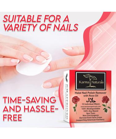 Karma Halal Nail Polish Remover Wipes | Rose Oil Infused | Non-Toxic, Vegan & Cruelty-Free | Pack of 10 - Buy Online on GoSupps.com