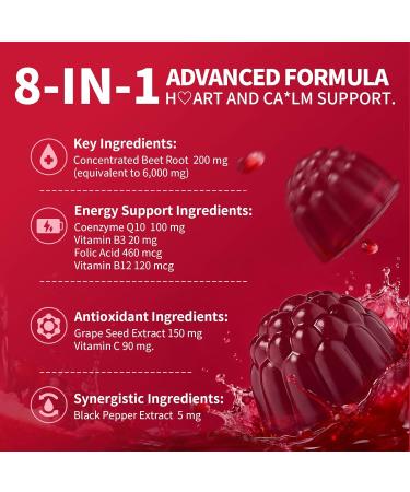 M inch Beet Root Gummies Blood* Pressure Support & Nitric Oxide Booster 8-in-1 Wellness Formula with Grape Seed Coq10 Folic Acid Vitamin C B3 & B12 Sugar Free Vegan Pomegranate Flavor 2 Pack 60 Count (Pack of 2) - Buy Online on GoSupps.com