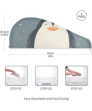 Moon Penguin Hair Towel 2 Pack | Super Absorbent Quick Dry Turbans for Women & Girls - Perfect Hair Drying Solution - Buy Online on GoSupps.com