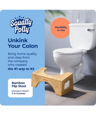 Squatty Potty Bamboo Flip Toilet Stool - Original Design, 7 & 9 Inch Height, Brown - Buy Online on GoSupps.com