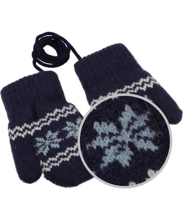 Baby Winter Mittens with Anti-Lost String | Dual Layers Plush Padded Knitted Gloves for Infant Toddlers | Navy Blue, 0-3 Years - Buy Online on GoSupps.com