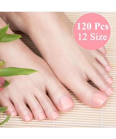 120 Pieces False Toenail Tips Set 12 Sizes Full Cover Fake Toenails Acrylic Artificial Stick on Toenails for Women Girls Nail Art DIY and Salon Foot Manicure - Buy Online on GoSupps.com