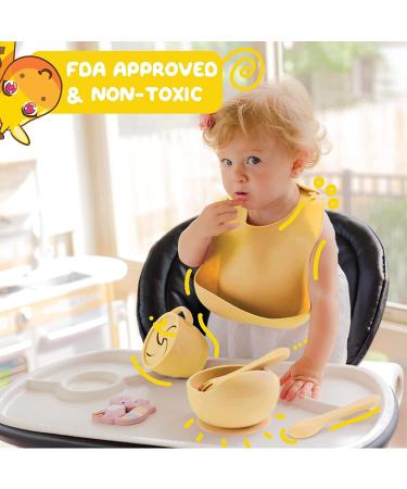 O'doe Baby Led Weaning Feeding Set (17 Pcs) | Suction Silicone Bowl, Utensils, Spoons, Bibs, Plate Kit for Self Eating | Yellow V2 - Buy Online on GoSupps.com