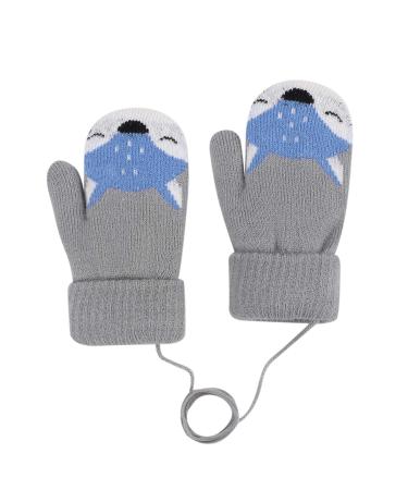 Kids Toddlers Thermal Gloves Mittens Winter Warm Thick Knitted Gloves with String Baby Fleece Lined Gloves Hanging Neck Mittens Cute Full Finger Mittens with Anti-Lost String for Boys Girls Age 0-4 Grey