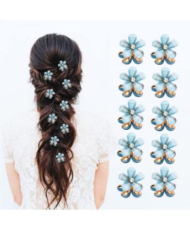 10 Pcs Mini Cute Flower-Shaped Hair Clips for Girls, Multicolor Crystal Hair Barrettes for Long Braid Hairstyles, Flower Hairpin for Women Hair Accessories (10 Pcs- Blue)
