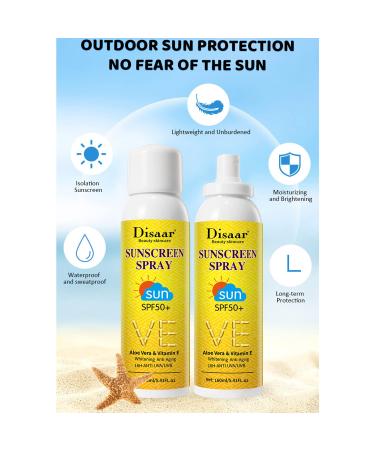 DISAAR BEAUTY Sunscreen Spray SPF50+ with Aloe Vera & Vitamin E - Moisturizing Anti-Aging Protection 160ml - Buy Online on GoSupps.com