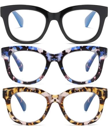 ZXYOO Oversized Reading Glasses for Women - Black & violet Leopard & y Leopard - 3 Pack - 1.5 x