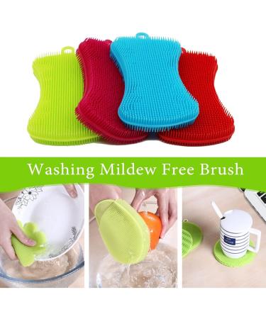 Kitchen Silicone Sponge 4 Pack Anti Bacterial Cleaning Scrubber Pot Holder Multipurpose Dish Washing Mildew Free Brush - Buy Online on GoSupps.com