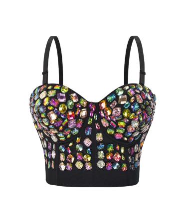 Bgyujn Performance clothing Hand sewn Nachtclub Strass sequins Corset Top Women Clothing Women Women Light Local Narrow Push Up Bhs Stretch Bracket BH Black XXL