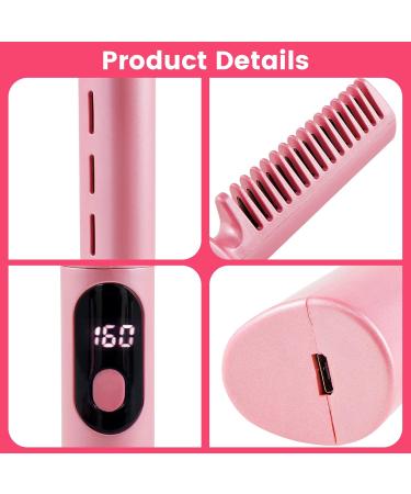 Hair Straightener Comb - Portable 4000mAh Electric Straightening Brush with Display 3 Temperature Settings Anti-Scald - Pink Color - Buy Online on GoSupps.com