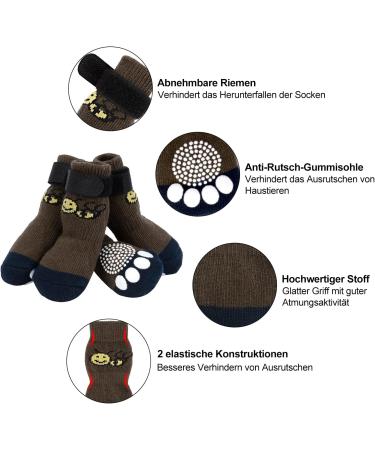Petloft Anti-Slip Dog Socks - 4 Pieces Slide-Resistant Socks for Small & Medium Dogs Cats & Puppies - Adjustable Fastening Tape - Brown Paw (Large) - Buy Online on GoSupps.com