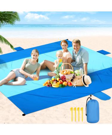 Buheco Beach Blanket Waterproof Sandproof Oversized Beach Mat Sand Free 10x9ft with 4 Stakes and 8 Pockets-Outdoor Extra Large Foldable Lightweight Picnic Blanket for Vacation-Camping-Hiking-Travel Dark Blue 120''x108''