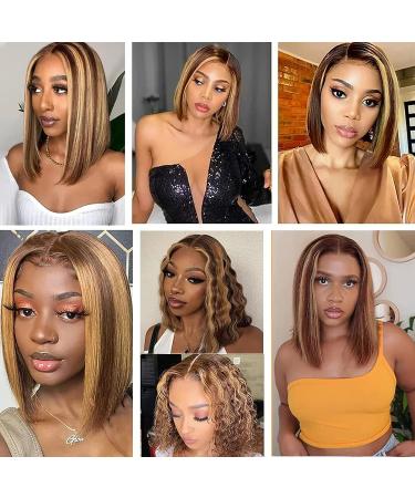 Adyutrlia 4/27 Ombre Short Bob Wig 13x4 Lace Frontal Human Hair 150% Density - Pre Plucked Straight Bob Wig for Black Women (8 Inch) - Buy Online on GoSupps.com
