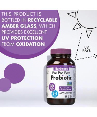 BlueBonnet Nutrition Pre Pro Post Probiotic 30 Billion CFU Shelf Stable for Women & Men Digestion, Gut, Mood, Immune* - Free of Dairy, Gluten & Soy - Non-GMO - 30 Vegetable Capsules, 30 Servings - Buy Online on GoSupps.com