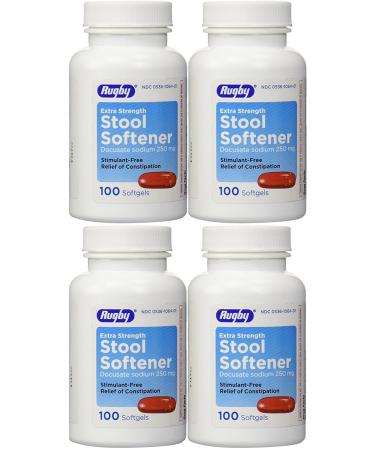 Docusate Sodium Extra Strenght 250 mg 400 Softgels for Gentle Reliable Relief from Occasional Constipation 100 Softgels per Bottle Pack of 4 Bottles