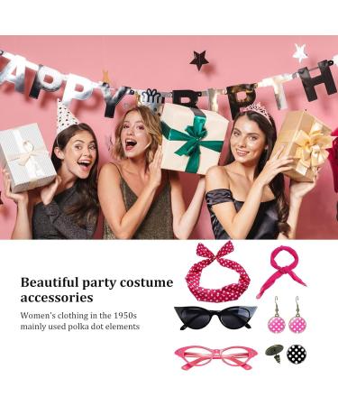 50s Costumes for Women Red Bow Headband and Print Dangle Earrings Set Costume Accessories with Red Bow Headband Vintage Polka Dot Hair Bands Cat Eye Glasses Hot Pink One Size - Buy Online on GoSupps.com