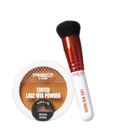 RED by Kiss Lace Wig Brush and Lace Wig Tinted Powder Set (Medium Brown Set)