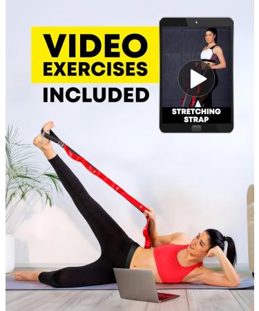 Stretching Strap with Loops - Non Elastic Yoga & Physical Therapy Band - 10 Loops for Flexibility & Exercise - Red - Buy Online on GoSupps.com