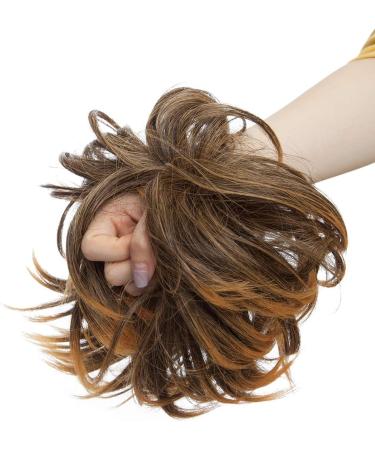Tousled Updo Ponytail Hairpiece | Synthetic Messy Bun Extension for Women - Brown Mix Gold Blonde - Buy Online on GoSupps.com