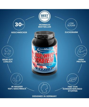 Ironmaxx 100% Whey Protein Powder - Strawberry 900g | Water-Soluble Low-Calorie Protein | Available in Multiple Flavors - Buy Online on GoSupps.com