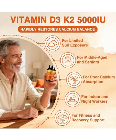 ZEBORA 6-in-1 Upgraded Vitamin D3 K2 Supplement Vitamin D3 5000IU + Vitamin K2 MK7 100mcg for Bone & Immune Support Efficient Absorption Non-GMO 120 Capsules 120 Count (Pack of 1) - Buy Online on GoSupps.com
