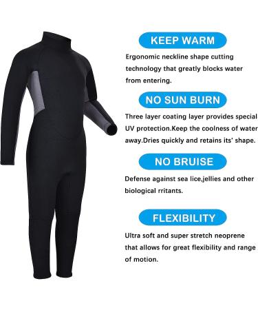 REALON Kids 3mm Neoprene Wetsuit | Long Sleeve Fullsuit for Boys Girls | Thermal Swimsuit for Swimming Diving Surfing | Gray - Large - Buy Online on GoSupps.com