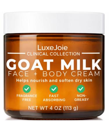 LuxeJoie Goat Milk Lotion Moisturizer for Face & Body Lightweight Fast-Absorbing Hydration Non-Greasy Unscented (4 oz.) 4 Ounce (Pack of 1)