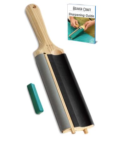 BeaverCraft LS5P1 Wood Carving Strop Wood Carving Gouge Hook Knife Sharpening Honing Tools Strop Stropping Kit Leather Paddle Strop Spoon Carving Tools Sharpening Kit Sharpener with Polishing Compound