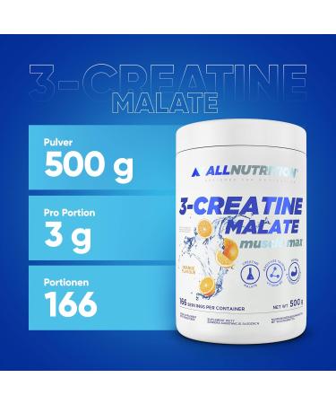 All Nutrition Tri Creatine Malate Powder - Performance & Muscle Building Supplement with Creatine Monohydrate Taurine & Vitamin B6 - 500g Orange Flavor - Buy Online on GoSupps.com