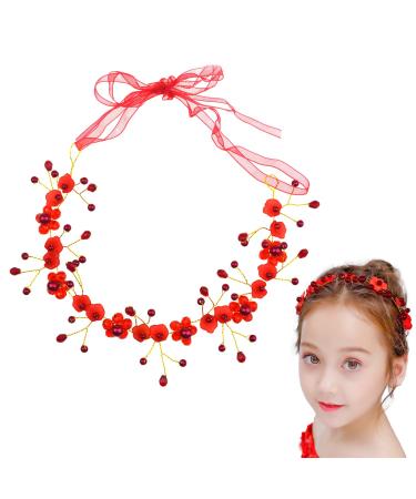 Rhinestone Bridal Headband 1Piece Wedding Headband Pearl Flower Leaf Headpieces for Wedding Engagement Valentine'S Day Gift for Bride Bridesmaid Girls (Red)