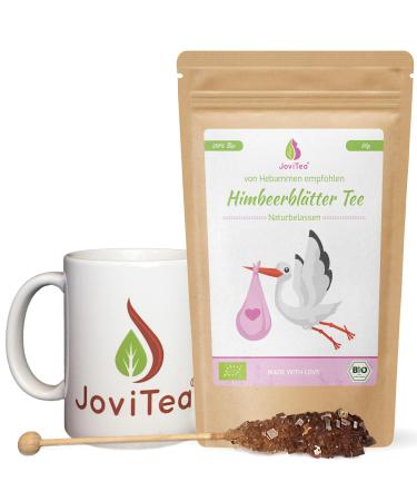 Jovitea raspberry leaf tea organic with cup and Kandisstick - herbal tea - pregnancy tea -100% natural tea.Organically grown.Raspberry leaves 80g (1 -pack) set with 1x tea 1x cup 1x KandiStick