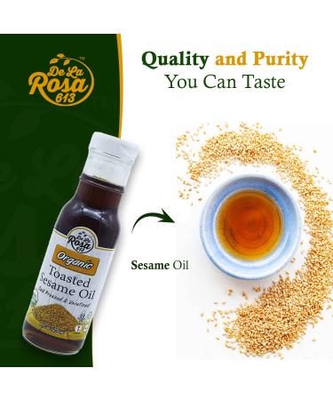 De La Rosa Cold Pressed Organic Toasted Sesame Oil 8oz - Vegan, Non GMO, Gluten Free - Pure Oil for Cooking, Salad Dressing & Marinades - Buy Online on GoSupps.com