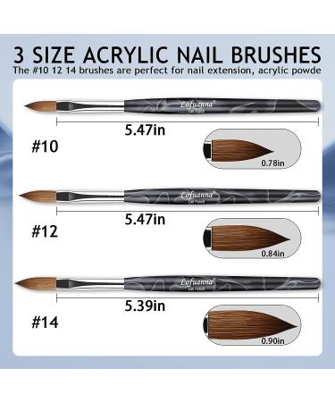 Lofuanna 3PCS Nail Acrylic Brushes Set - Size 10 12 14 | Professional Nail Art Drawing Brushes for Acrylic Application | Ideal for Nail Extension, Acrylic Powder Manicure | DIY at Home Salon - Buy Online on GoSupps.com