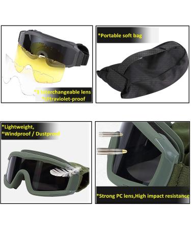 3-Lens Black Tactical Goggles | Airsoft, Paintball, Military Shooting | UV Protection - Buy Online on GoSupps.com