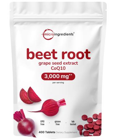 Beet Root 3 000mg with Grape Seed Extract & CoQ10 400 Tablets | 200 Servings | Super Beets Supplements from Fresh Beetroot Extract for Nitric Oxide Blood Pressure & Heart Health Support