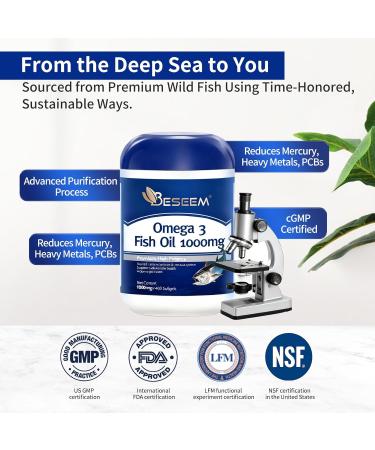 Beseem Omega-3 Fish Oil 1000mg Softgels - High Potency 360mg EPA + 240mg DHA per Serving Fish Oil Supplement from Wild-Caught Deep Ocean Fish Heart & Brain Support 400 Softgels - Buy Online on GoSupps.com