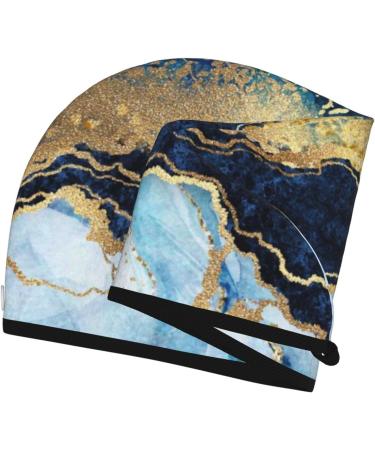 Blue Marble Gold Foil Microfiber Hair Towel - Soft Super Absorbent Quick Dry Hair Wrap for Long Curly & Thick Hair - Perfect for Women - Buy Online on GoSupps.com