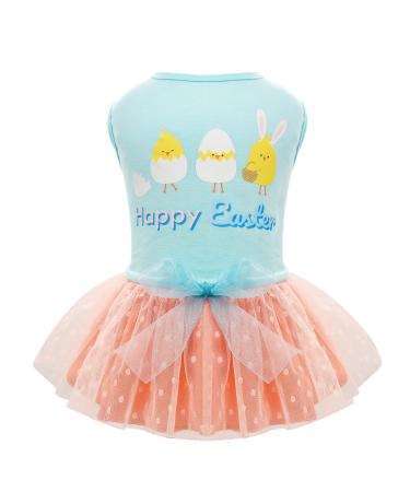 cyeollo Dog Easter Dress Cute Cartoon Bunny Eggs Holiday Easter Day Outfits Tulle Doggie Dresses Dog Clothes for Small Dogs Small 1# Happy Easter