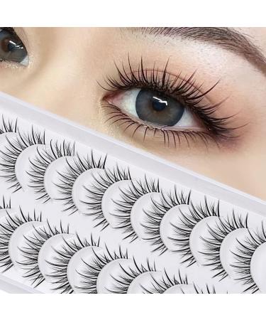 Manga Lashes Natural Look Japanese Anime Lashes Korean Asian Wispy Spiky Lashes with Clear Band Short Fake Eyelash 10 Pairs Pack by outopen C-Clear Band Y6|8-13MM
