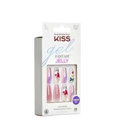 KISS Gel Fantasy Press On Nails - Jelly Cookie Pink Coffin Shape Long Size Includes Glue & Accessories - 28 Nails Set - Buy Online on GoSupps.com