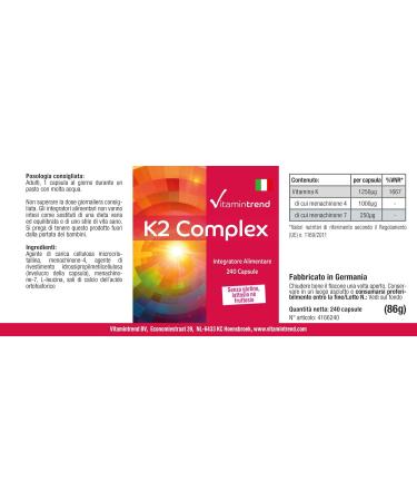 Vitamin K2 Complex 1250 g - 240 Capsules - Vegan - High Dose - MK4 & MK7 | Vitamintrend  - Buy Online on GoSupps.com