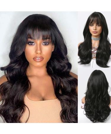Black wigs for black women natural long corrugated brunette wig with pony synthetic curly wig heat -resistant black wig with bangs