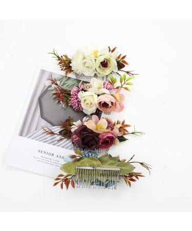 Cinaci 4 Pack Artificial Flower Metal Hair Side Combs Slides Clips Floral Wedding Bridal Headpieces Hairpins Barrettes Bun Chignon Hair Accessories for Women Flower Girls Brides Bridesmaids - Buy Online on GoSupps.com