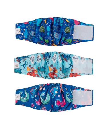 Cutebone male washable dog diapers abdominal tapes 3 pieces reusable dog belly band for male high-suction dog wraps with flexible Velcro dm18xs-de octopus & dinos XS (23-28cm)